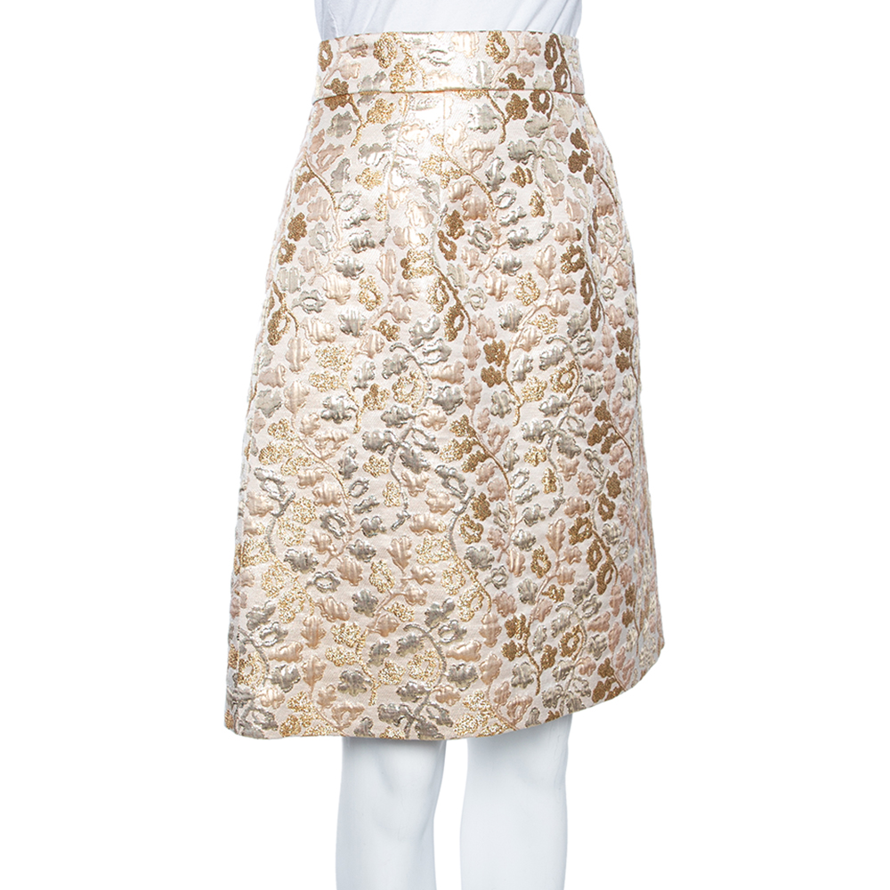 

Dolce & Gabbana Gold Floral Jacquard Brocade Flared Skirt