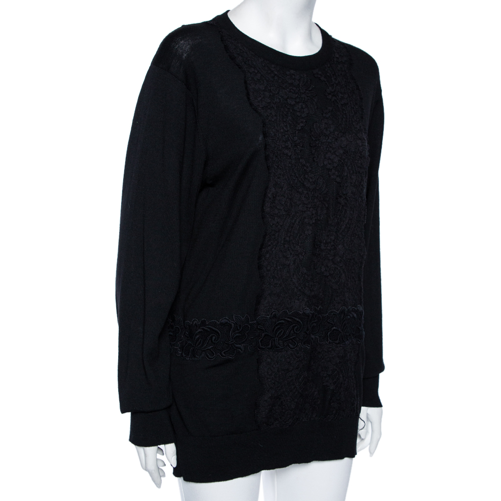 

Dolce & Gabbana Black Knit & Lace Paneled Long Sleeve Sweater
