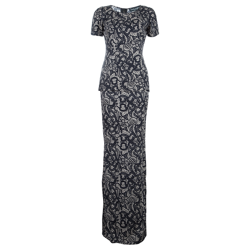 Pre Owned Dolce and Gabbana Lace Print Top and Skirt Set S