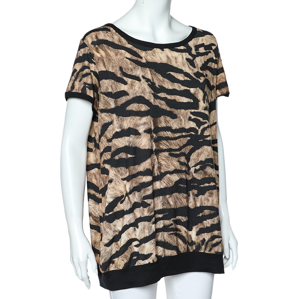 

Dolce & Gabbana Brown Animal Printed Knit T-Shirt