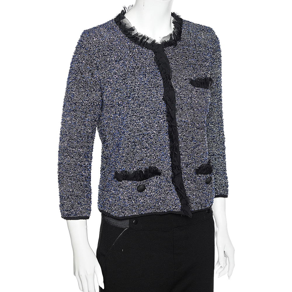 

Dolce & Gabbana Navy Blue Lurex Tweed Button Front Jacket