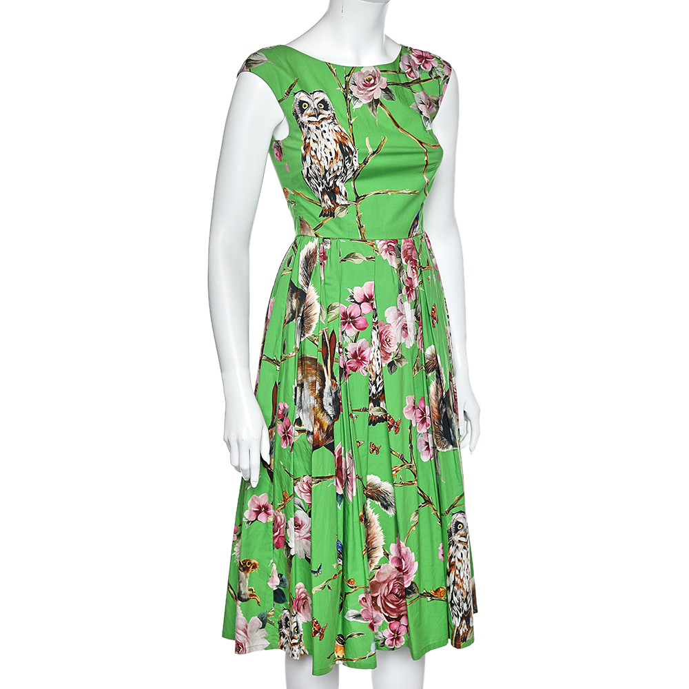 

Dolce & Gabbana Green Enchanted Forest Printed Cotton Midi Dress