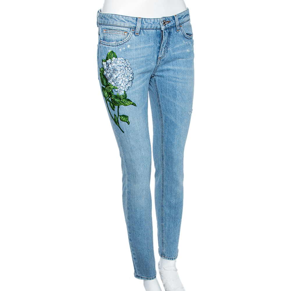 

Dolce & Gabbana Blue Denim Floral Embroidered Pretty Fit Jeans