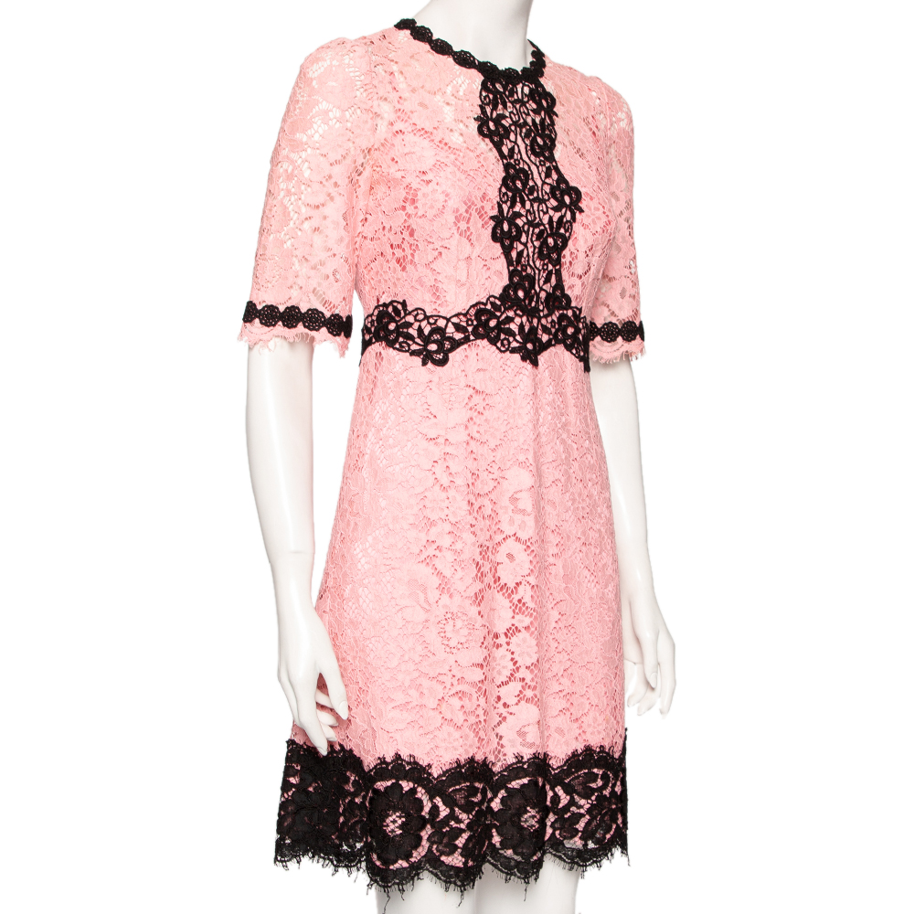 

Dolce & Gabbana Pink Lace Contrast Detail Mini Dress