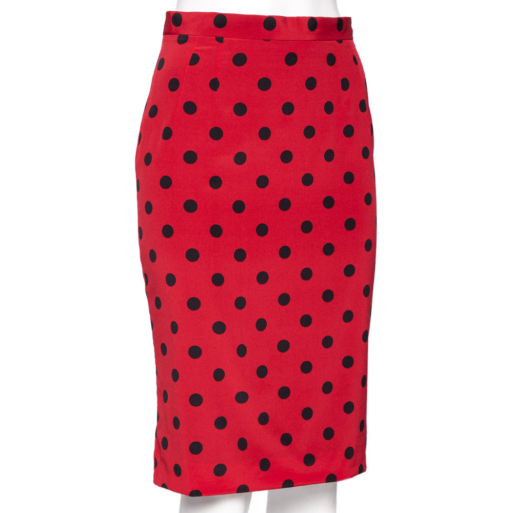 

Dolce & Gabbana Red Polka Dot Silk Pencil Skirt
