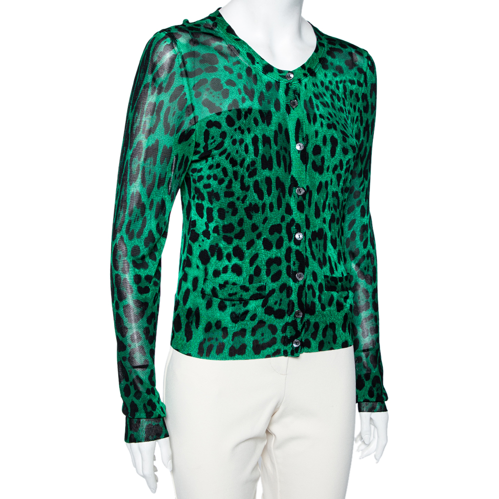 

Dolce & Gabbana Green Animal Print Knit Button Front Cardigan