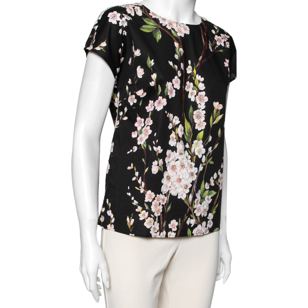 

Dolce & Gabbana Black Floral Printed Cotton Top