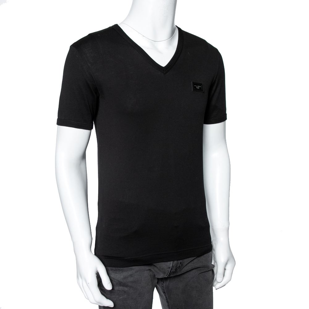 

Dolce and Gabbana Black Cotton V Neck Short Sleeve T-Shirt