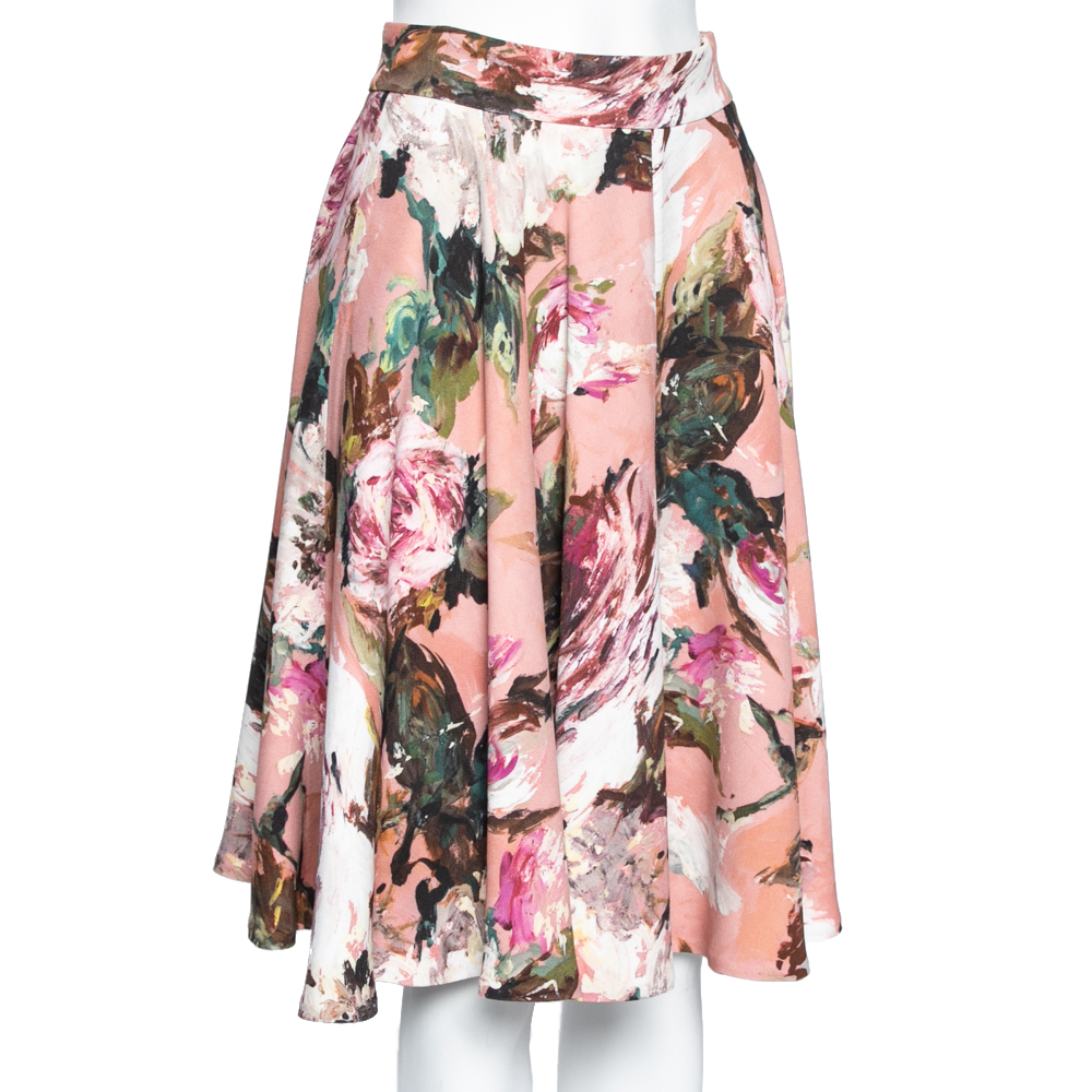 

Dolce & Gabbana Pink Printed Crepe Flared Midi Skirt