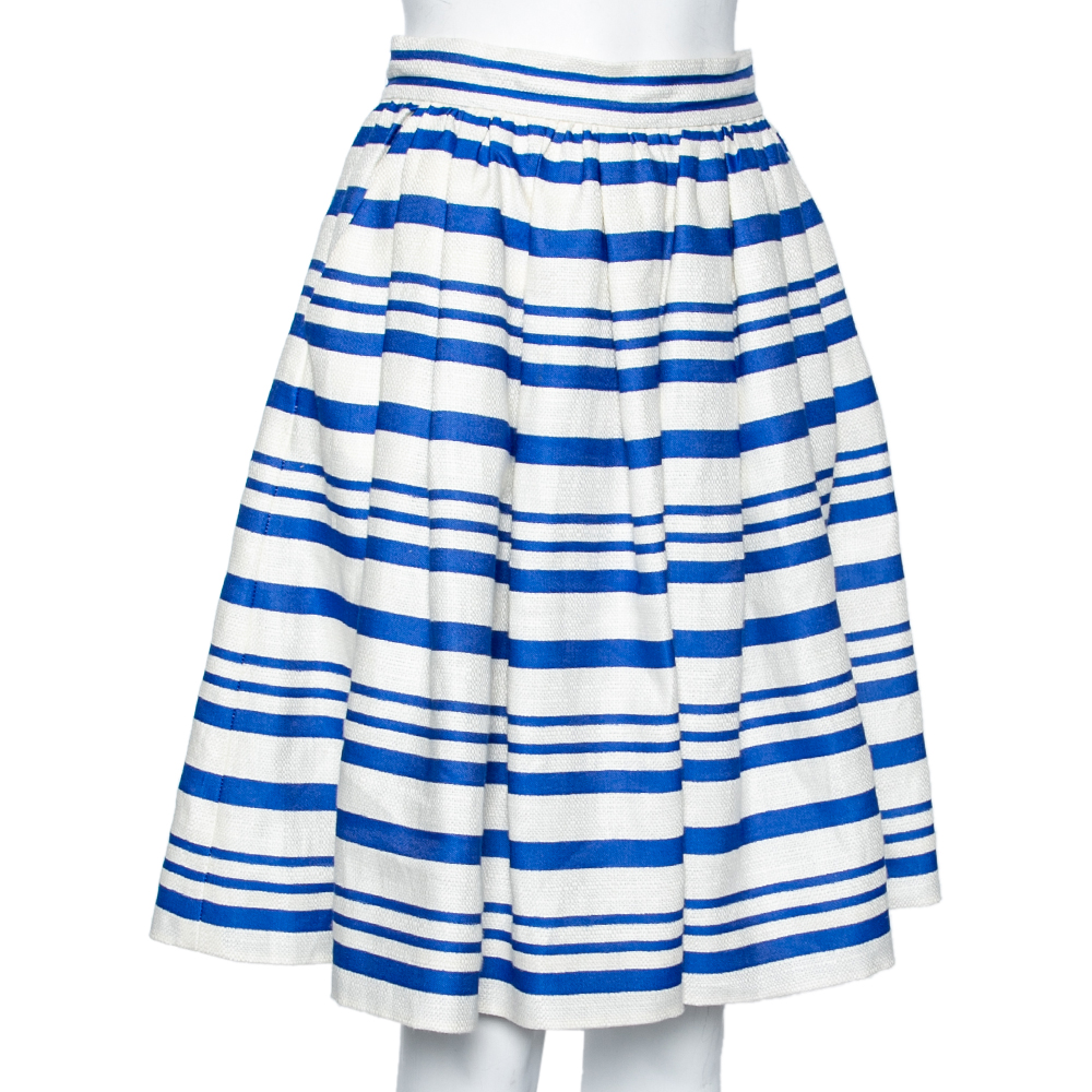 

Dolce & Gabbana Blue & White Striped Linen Flared Skirt
