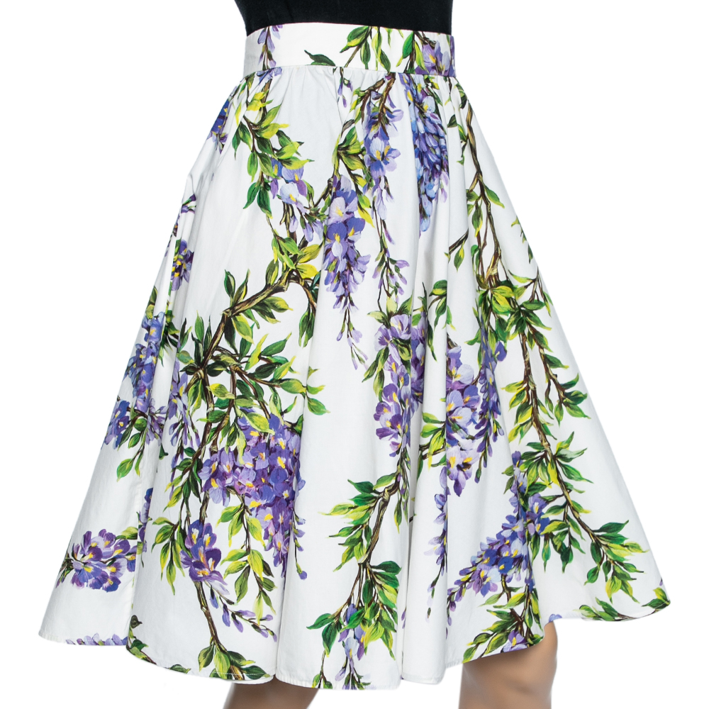 

Dolce & Gabbana Purple Floral Printed Cotton Flared Skirt