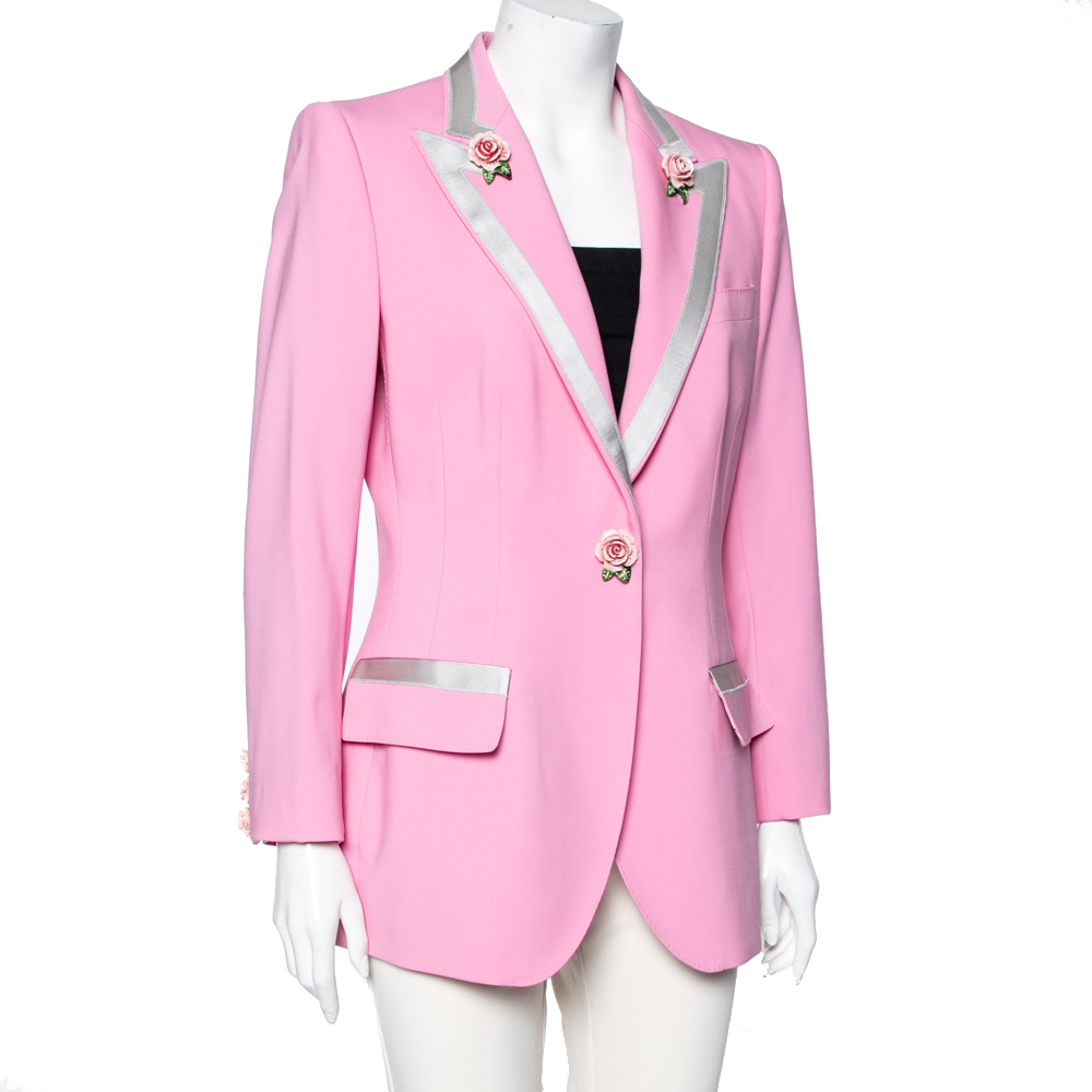 

Dolce & Gabbana Pink Wool Rose Detailed Single Breasted Blazer