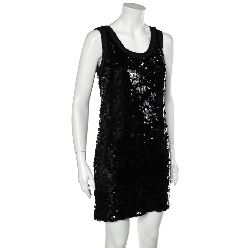 

Dolce & Gabbana Black Sequin Embellished Tulle Trim Detail Sleeveless Sheath Dress