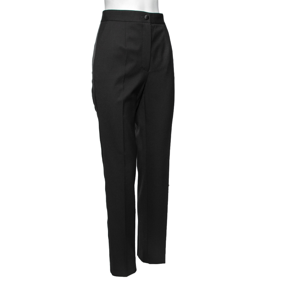 

Dolce & Gabbana Black Wool & Satin Piped Skinny Fit Cropped Trousers
