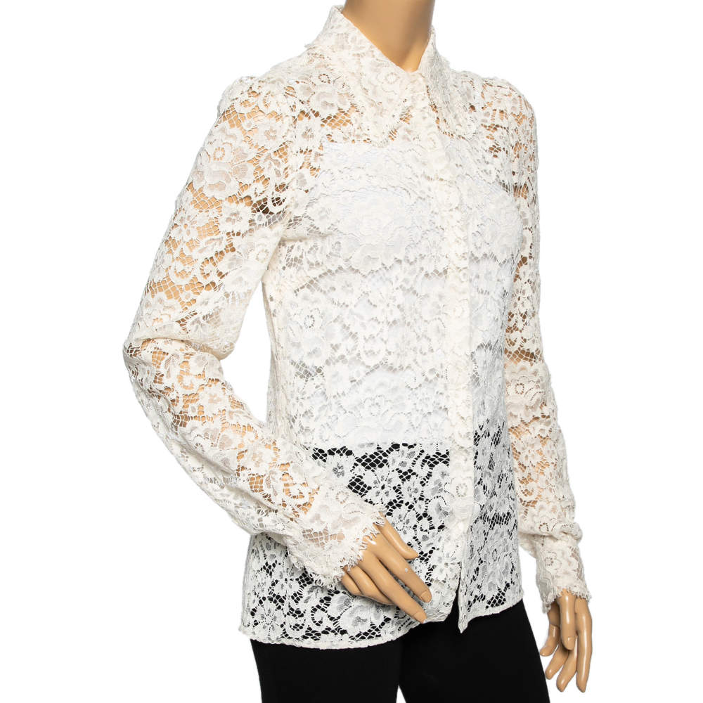 

Dolce & Gabbana Cream Floral Lace Button Front Shirt