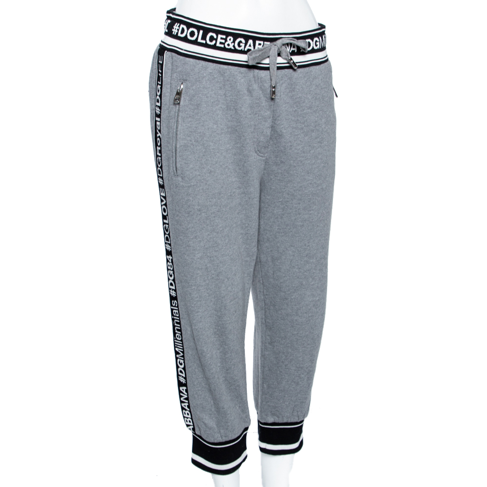

Dolce & Gabbana Grey Cotton Logo Trimmed Cropped Track Pants