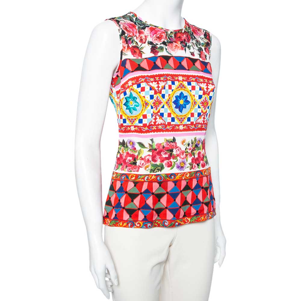 

Dolce & Gabbana Multicolor Printed Silk Sleeveless Top