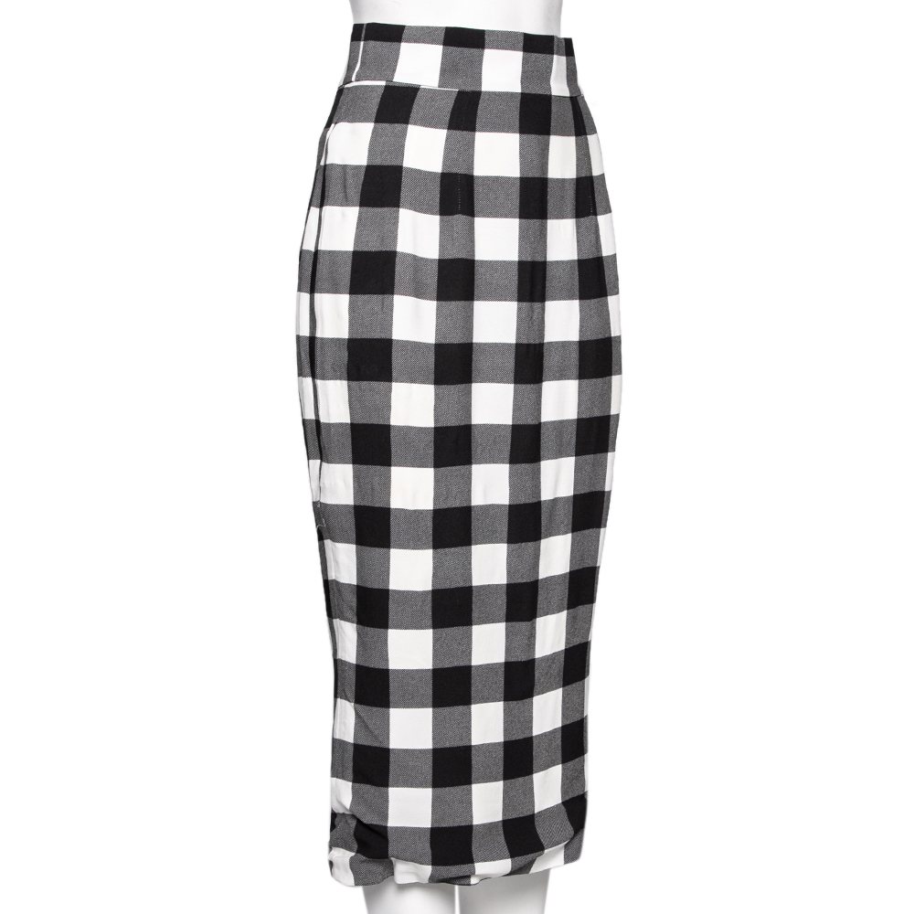 

Dolce & Gabbana Monochrome Checkered Crepe Midi Skirt, Grey