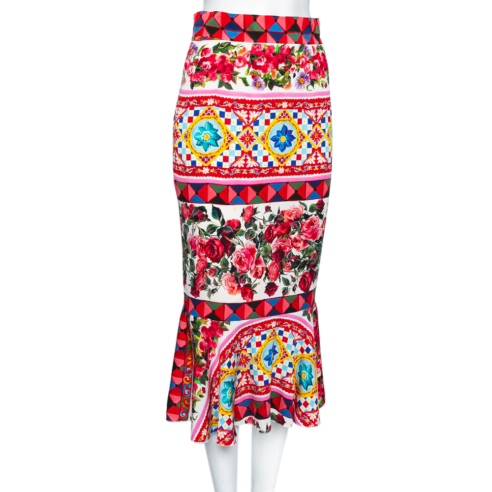 

Dolce & Gabbana Multicolored Printed Silk Flounce Skirt, Multicolor
