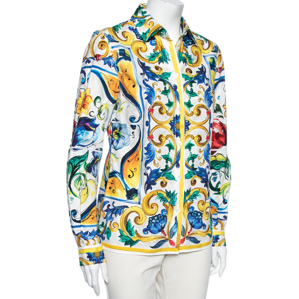

Dolce&Gabbana Multicolored Majolica Printed Cotton Button Front Shirt, Multicolor