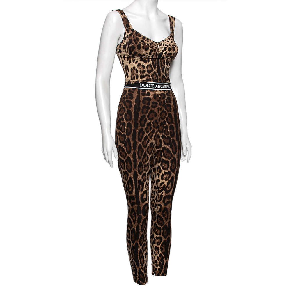

Dolce & Gabbana Brown Leopard Print Silk Bustier Top & Logo Waist Detail Pant Set