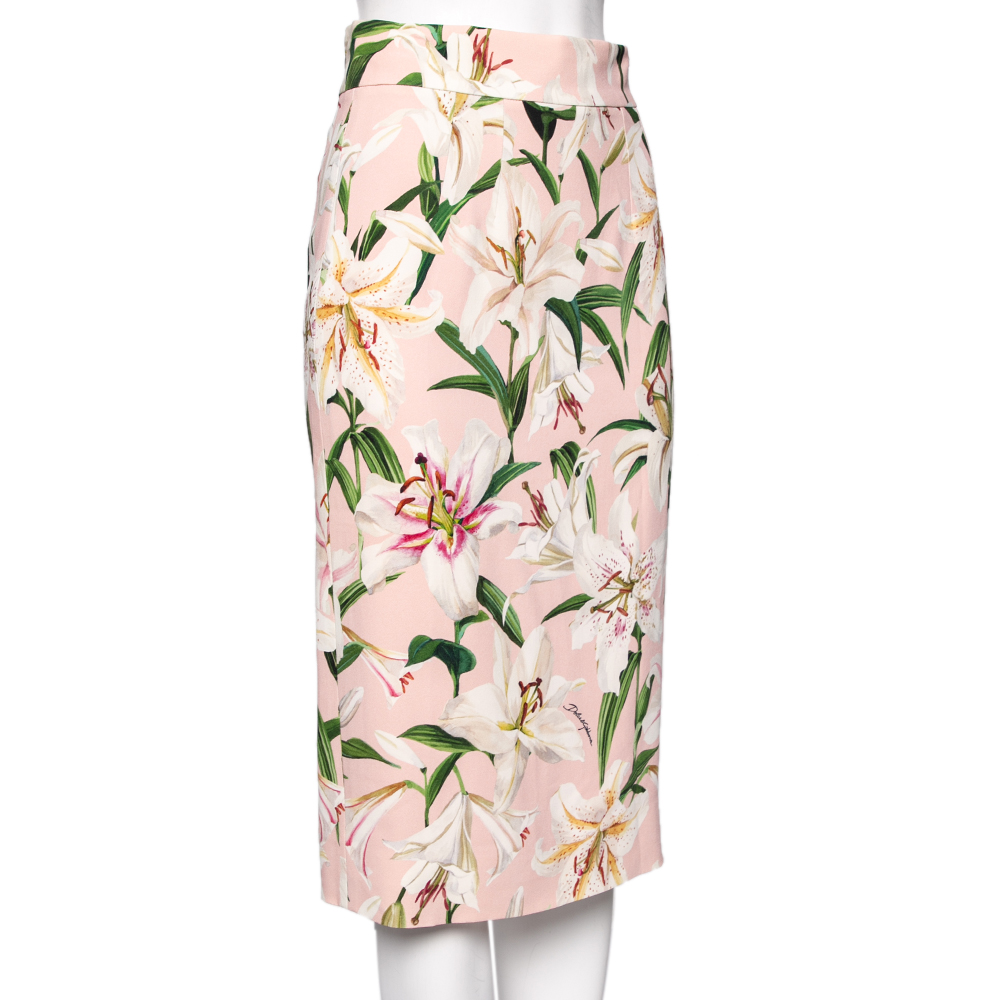 

Dolce & Gabbana Pink Floral Printed Crepe Midi Skirt