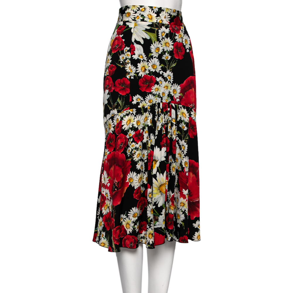 

Dolce & Gabbana Multicolored Floral Printed Silk Midi Skirt, Multicolor