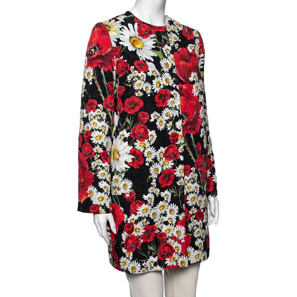 

Dolce & Gabbana Multicolored Daisy & Poppy Printed Jacquard Coat, Multicolor