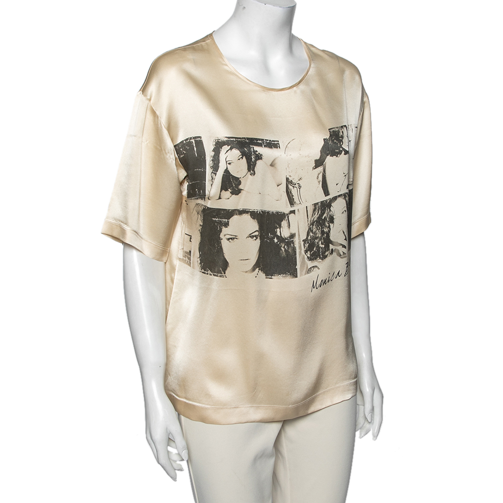 

Dolce & Gabbana Beige Shiny Silk Monica Bellucci Printed Top