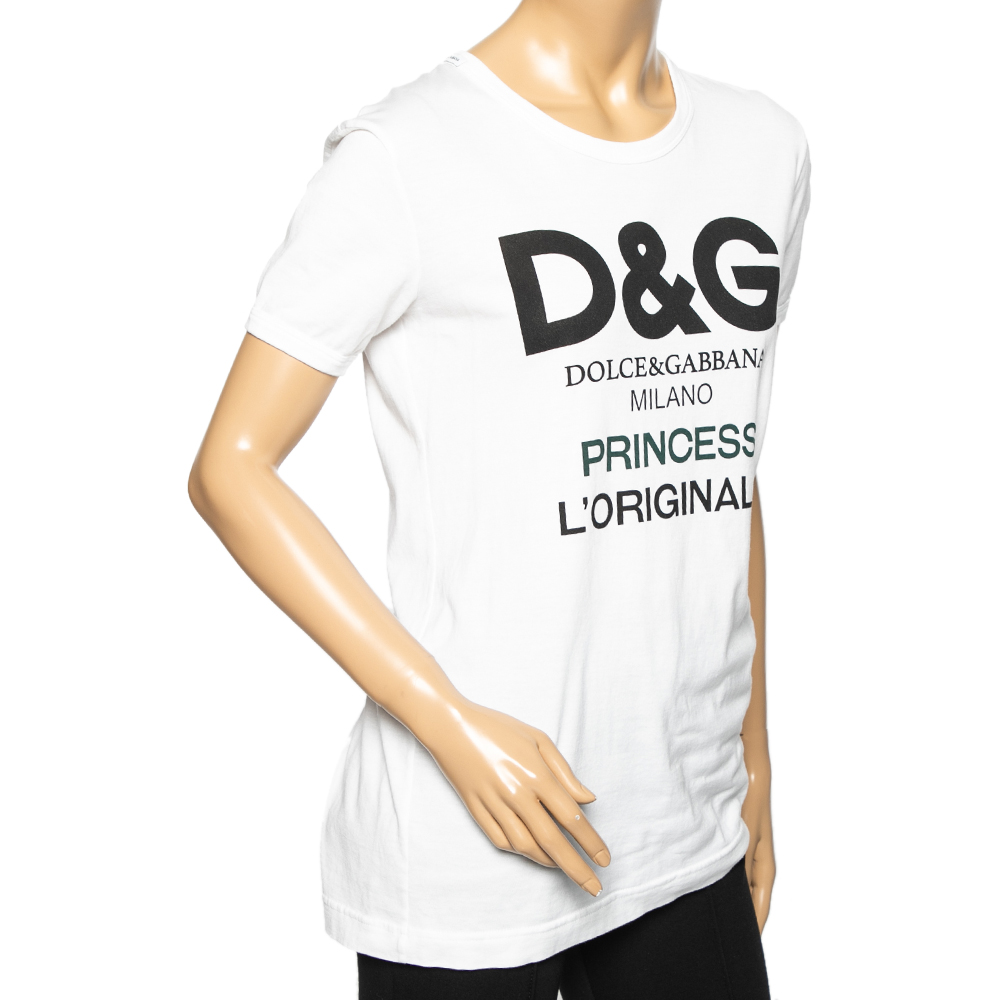 

Dolce & Gabbana White Princess L'Óringale Printed Cotton Oversized T-Shirt