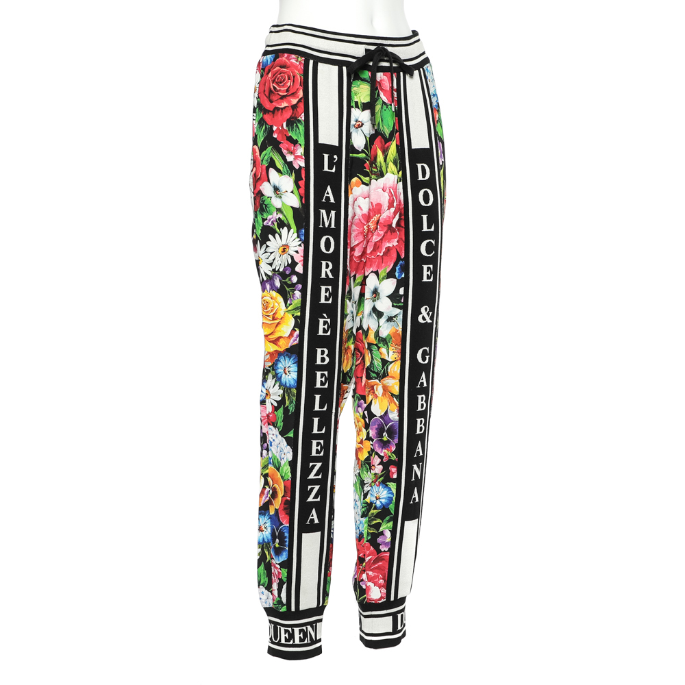 

Dolce & Gabbana Multicolor Floral Printed Crepe & Knit Trim Joggers