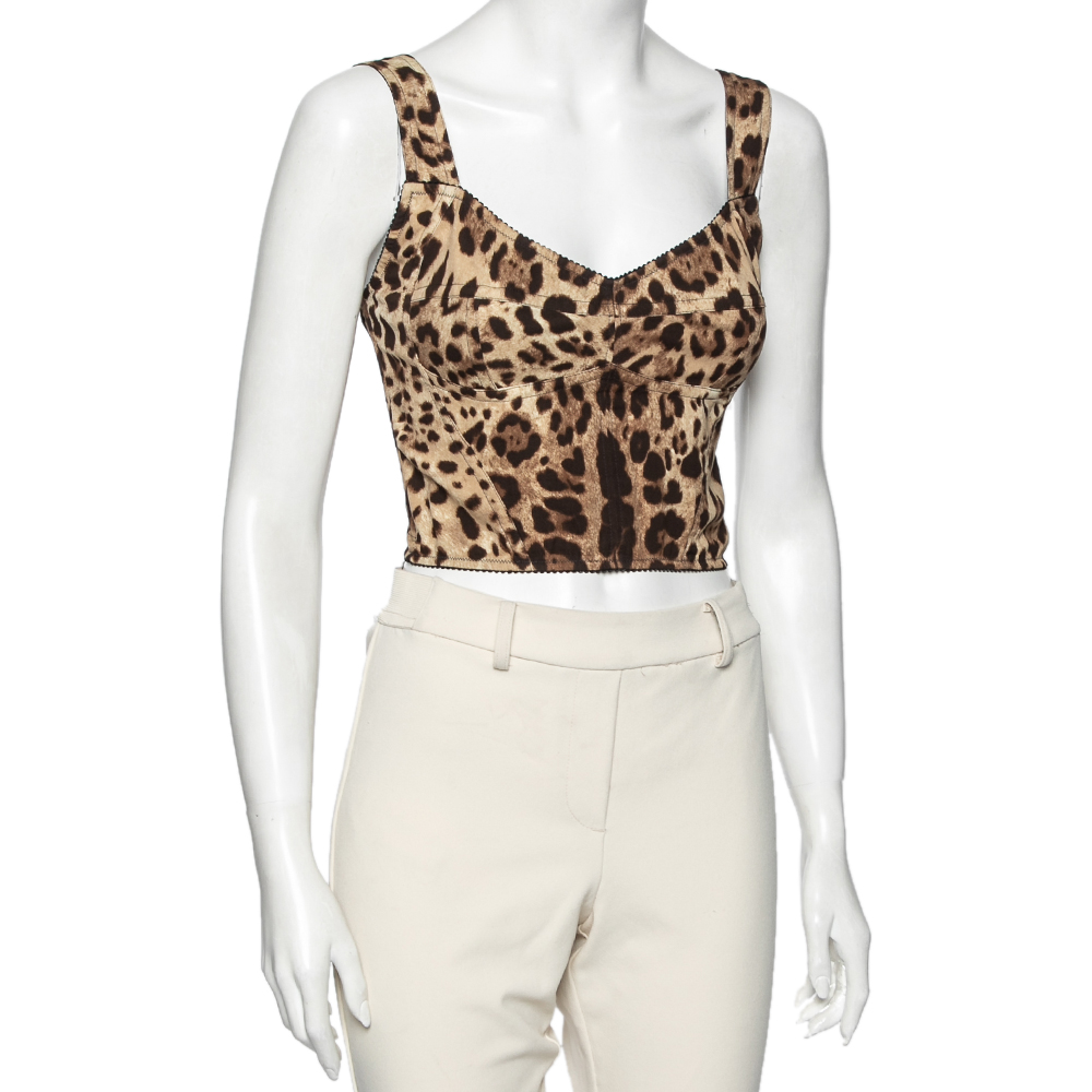 

Dolce & Gabbana Brown Leopard Print Silk Bustier Top