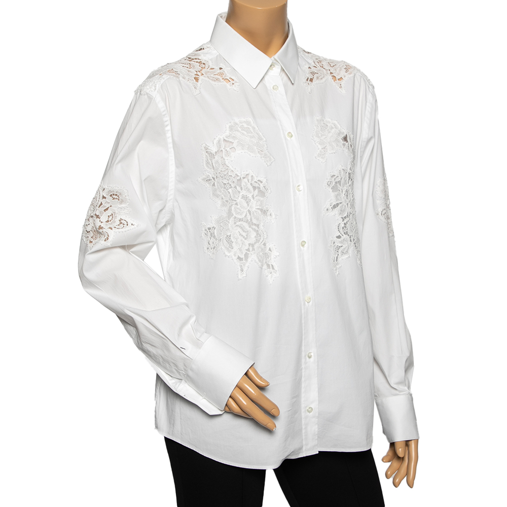 

Dolce & Gabbana White Cotton Lace Panel Shirt