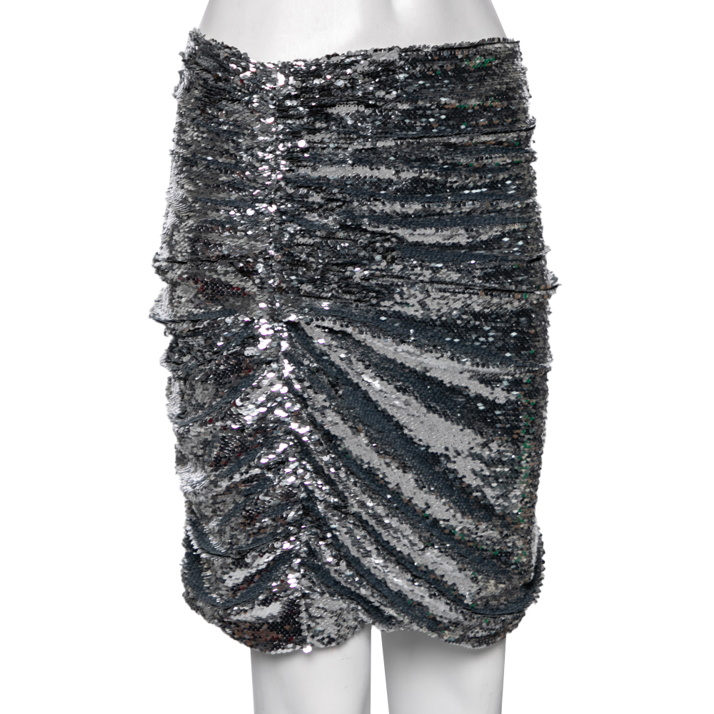

Dolce & Gabbana Silver Pleated Sequin Mini Skirt