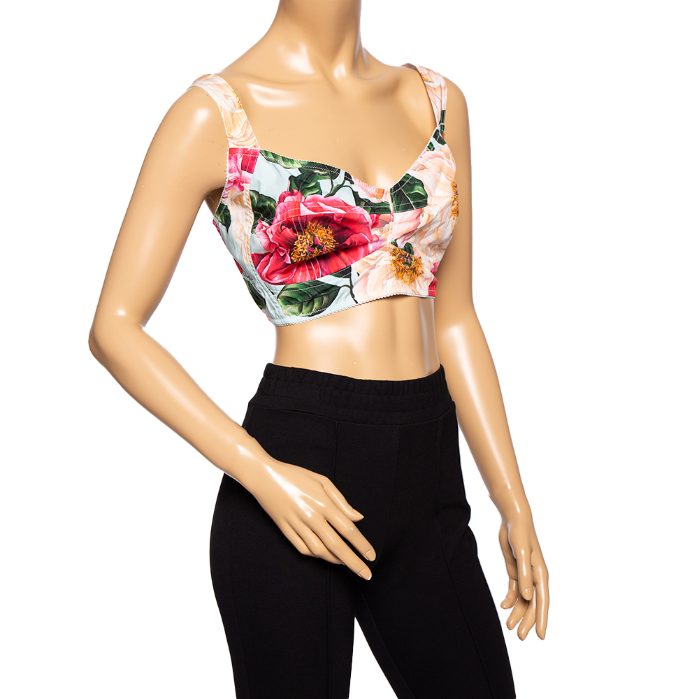 

Dolce & Gabbana Multicolored Floral Printed Cotton Cropped Bustier, Multicolor