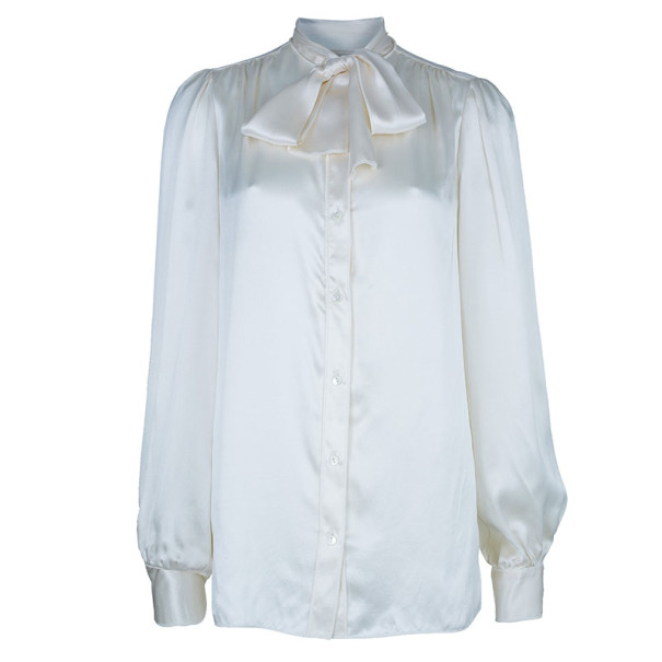 Pre Owned Dolce and Gabbana Ivory Satin Shirt M