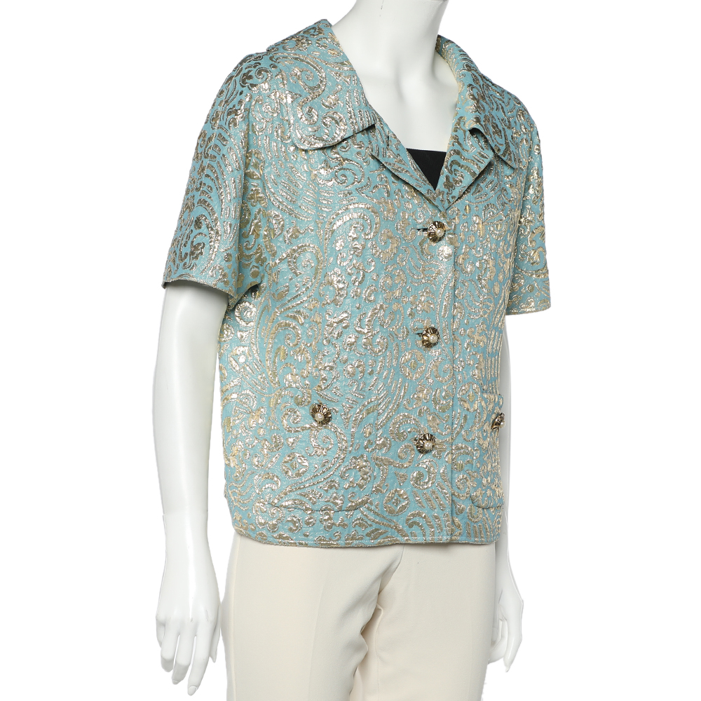 

Dolce & Gabbana Blue Silk Brocade Button Front Jacket