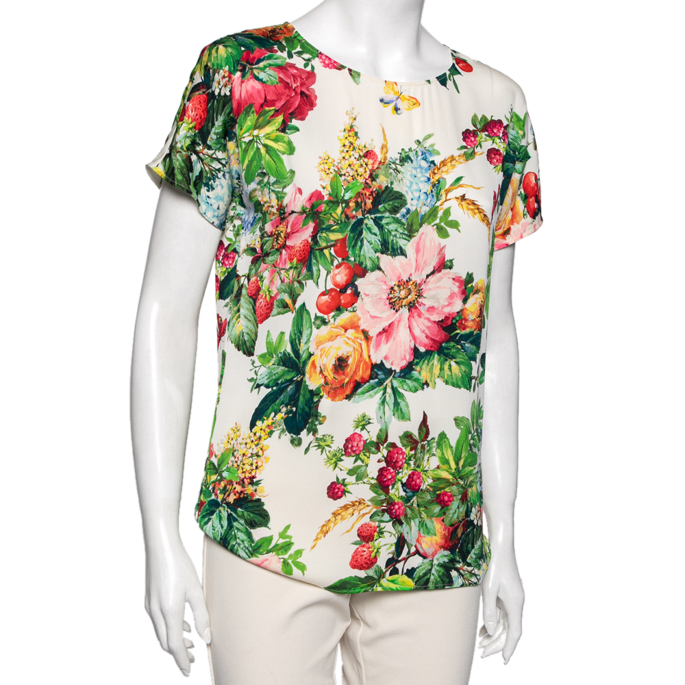 

Dolce & Gabbana Multicolor Floral Printed Silk Top