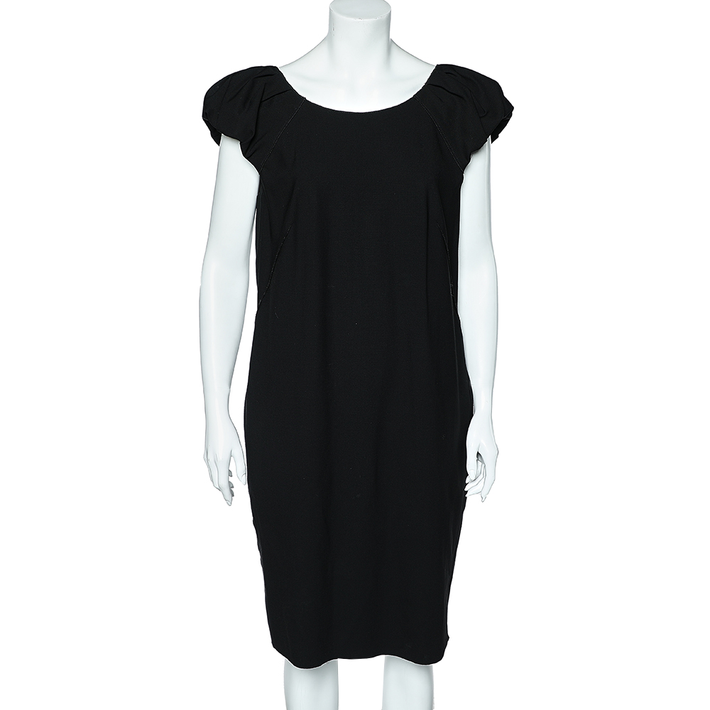 

Dolce & Gabbana Black Wool Crepe Pleated Sleeve Midi Dress