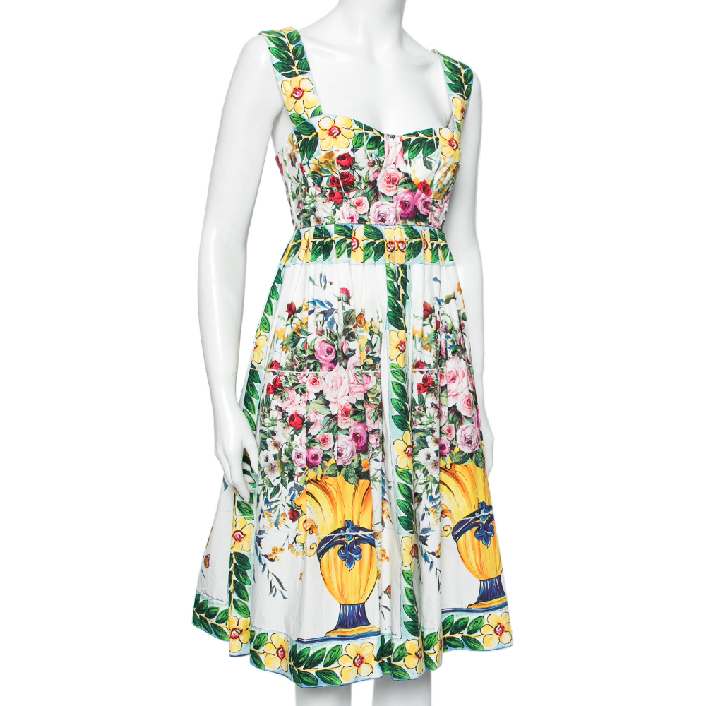 

Dolce & Gabbana Multicolored Floral Printed Cotton Pleated Dress, Multicolor