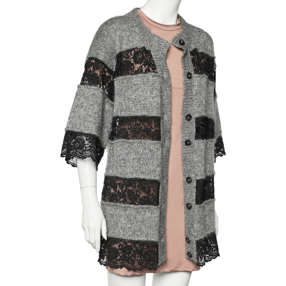 

D&G Grey and Black Striped Lace & Knit Cardigan