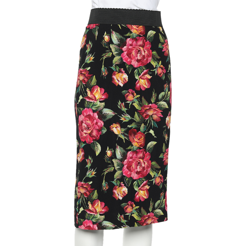 

Dolce & Gabbana Black Floral Printed Crepe Pencil Skirt
