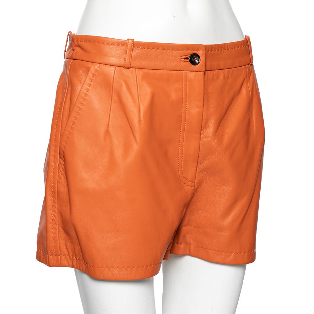 

Dolce & Gabbana Orange Lambskin Leather Shorts