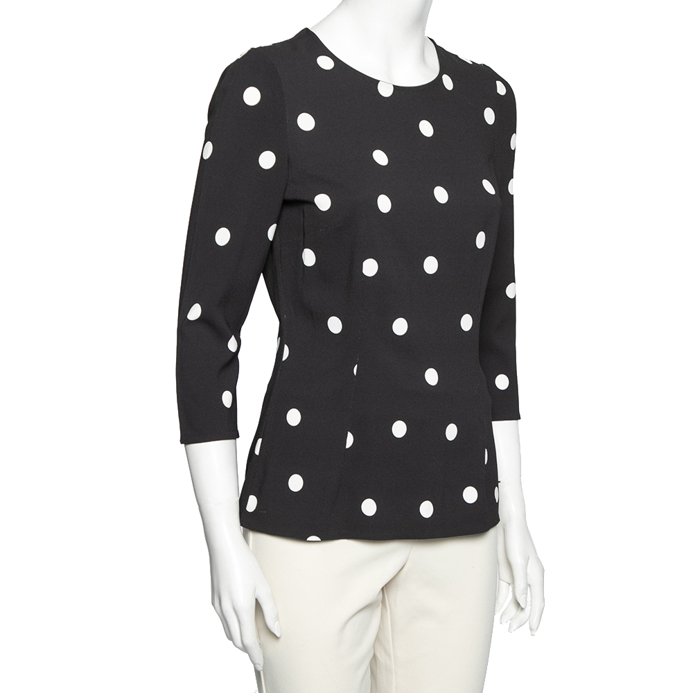 

Dolce & Gabbana Black Polka Dotted Crepe Fitted Waist Top
