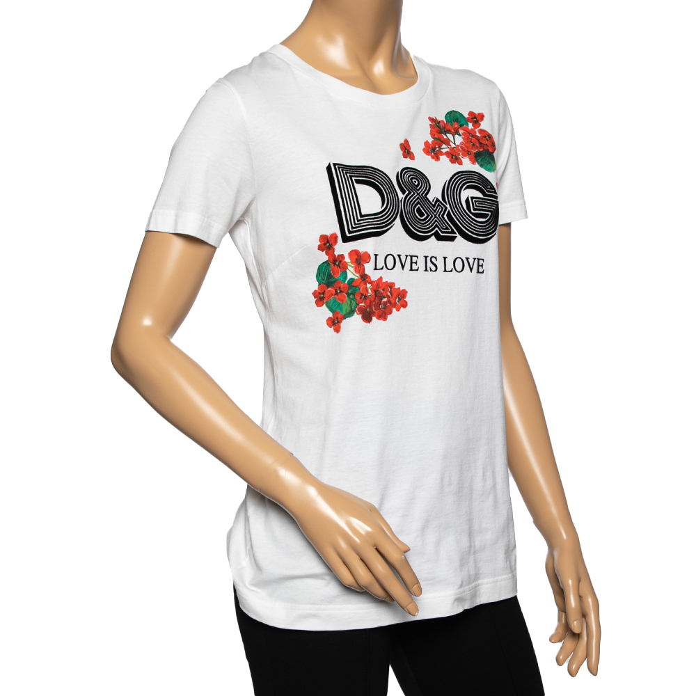 

Dolce & Gabbana White Cotton Flocked Logo Detailed T-Shirt