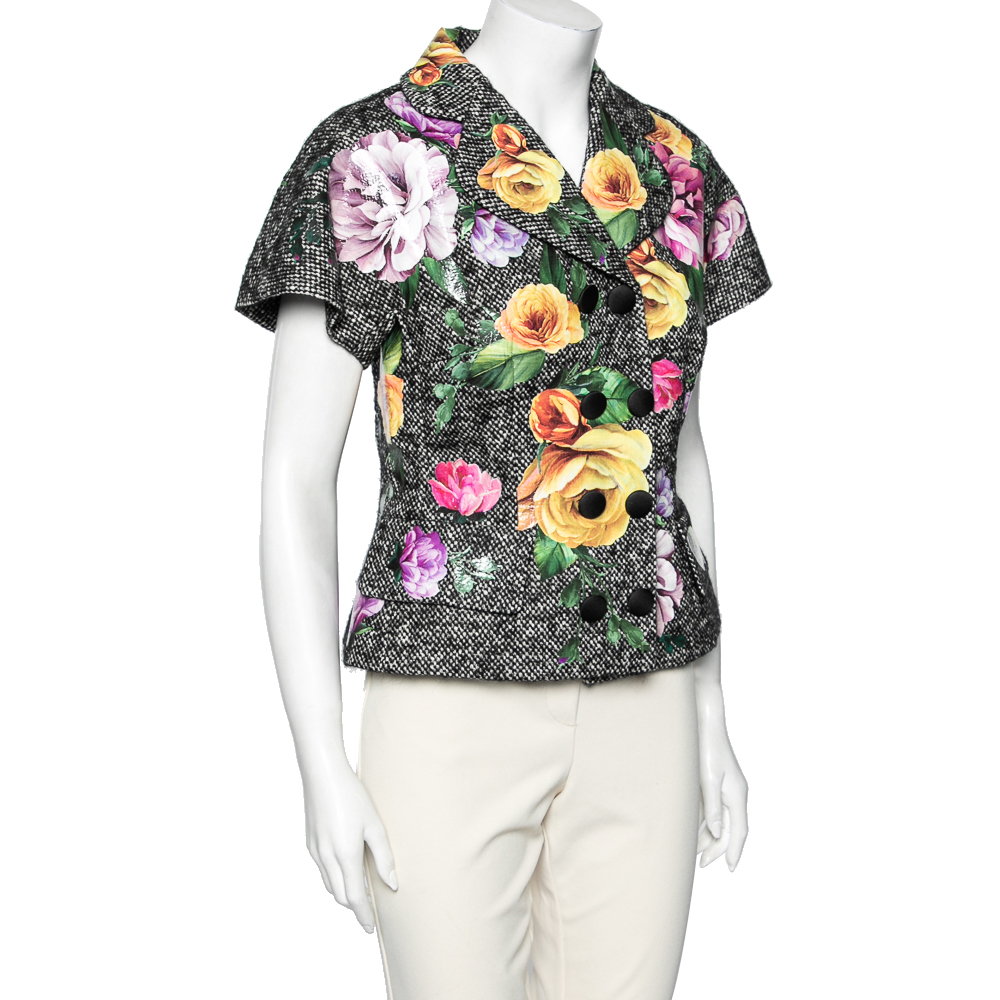 

Dolce & Gabbana Monochrome Knit Floral Laser Cut Jacket, Black