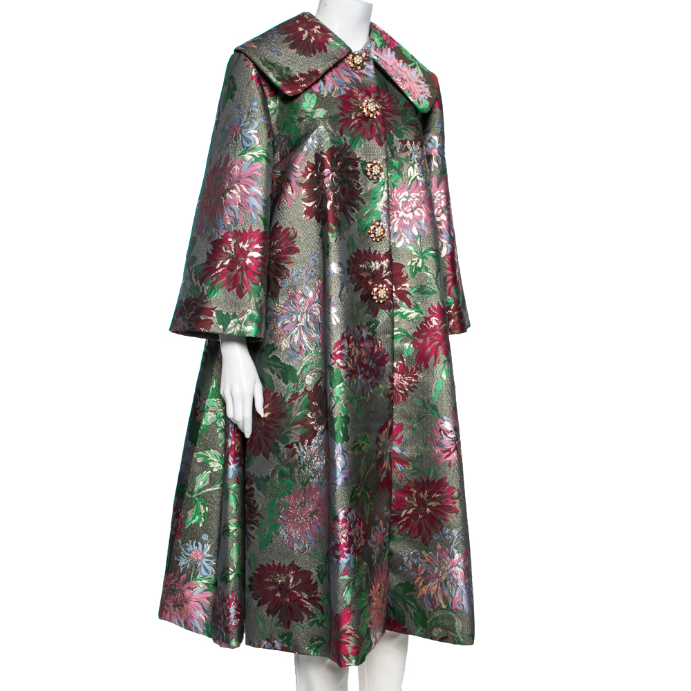 

Dolce & Gabbana Multicolored Floral Lurex Brocade Flared Coat, Multicolor