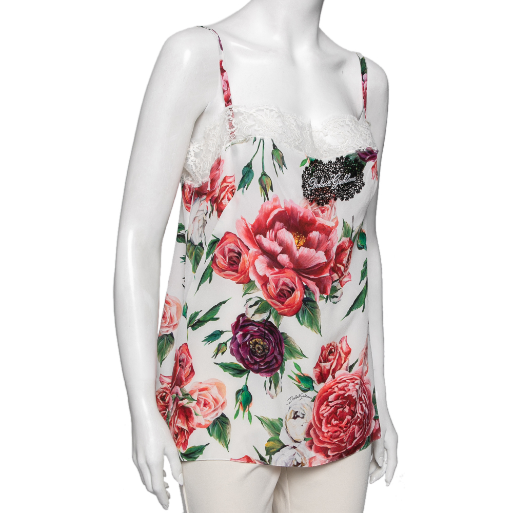 

Dolce & Gabbana Multicolor Floral Printed Lace Trim Top M