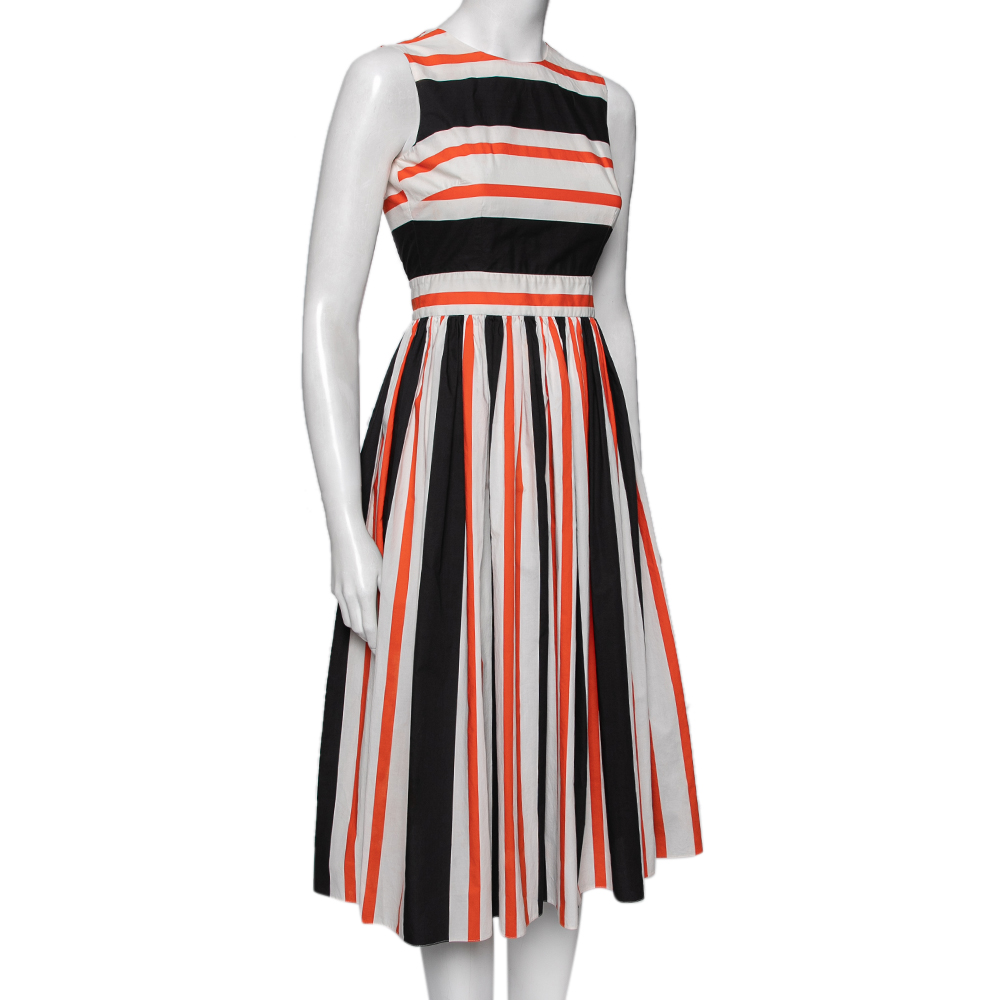 

Dolce & Gabbana Multicolor Striped Cotton Cutout Back Midi Dress