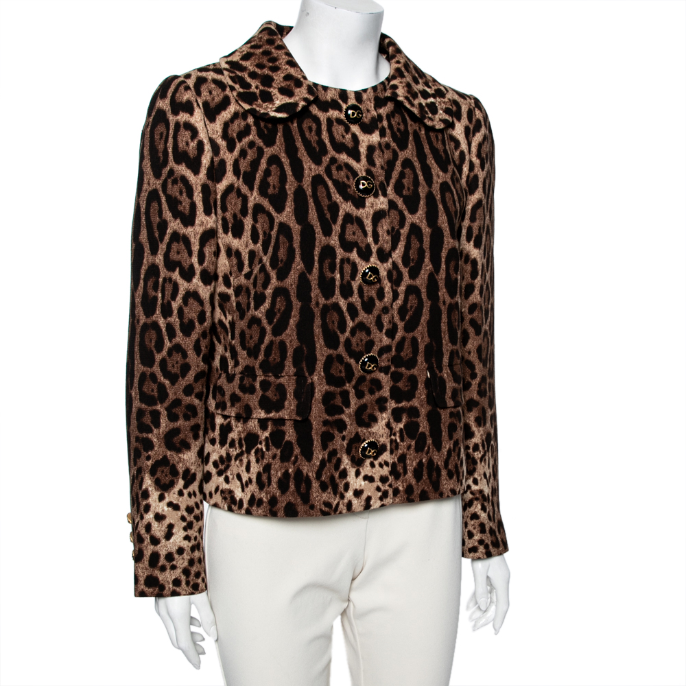

Dolce & Gabbana Leopard Print Wool Button Front Jacket, Brown